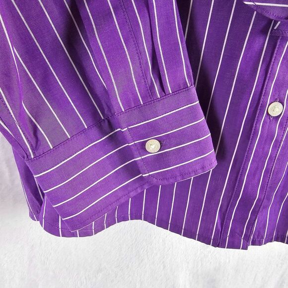 Chaps Women’s Purple/White Striped Button Up Shirt with Ruffled Front Size XL - Picture 4 of 6